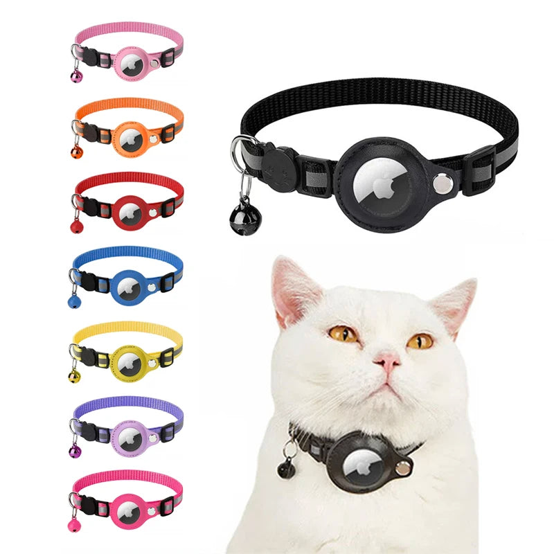 Airtag Reflective Pet GPS Collar with Bell Real-Time Tracker for Dogs Cats Puppy Necklace Outdoor Tracking Pet Supplies