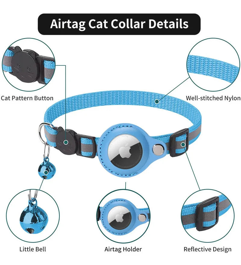 Airtag Reflective Pet GPS Collar with Bell Real-Time Tracker for Dogs Cats Puppy Necklace Outdoor Tracking Pet Supplies
