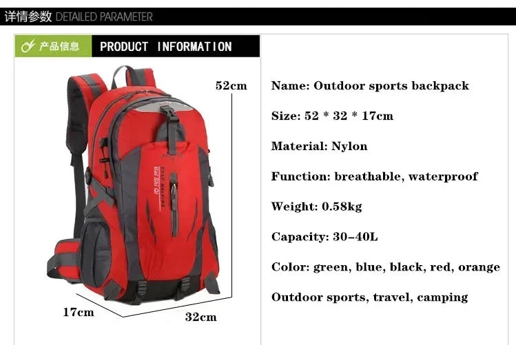 36-55L  Men Women Outdoor Fishing Bags Waterproof Travel Trekking Backpack Climbing Hiking Camping Rucksack Tactical Sports Bags