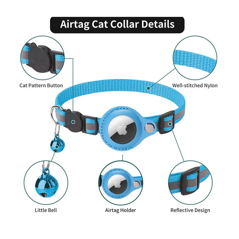 Airtag Reflective Pet GPS Collar with Bell Real-Time Tracker for Dogs Cats Puppy Necklace Outdoor Tracking Pet Supplies